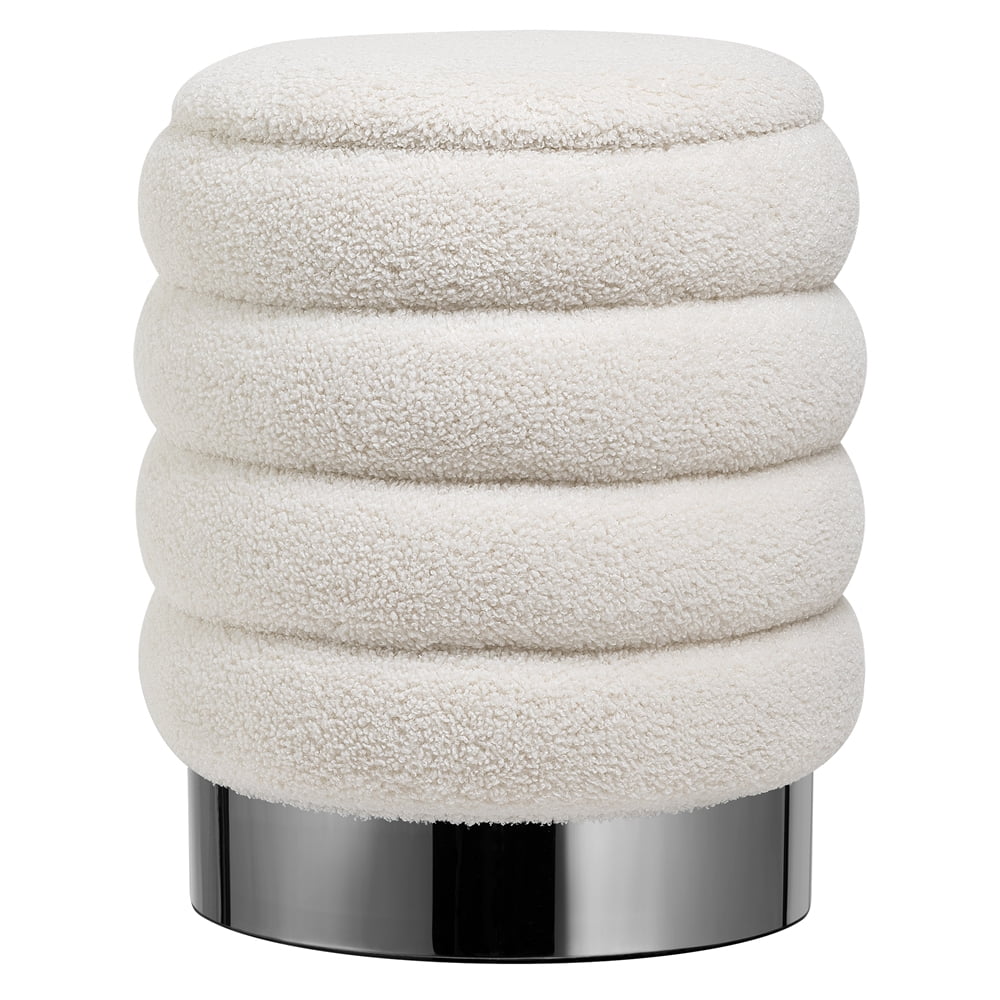 Elegant and Soft Small Round Ottoman Foot Stool in New White Color with Storage - Comfy Plush Ca117 Foam for Living Room Decor and Extra Seating