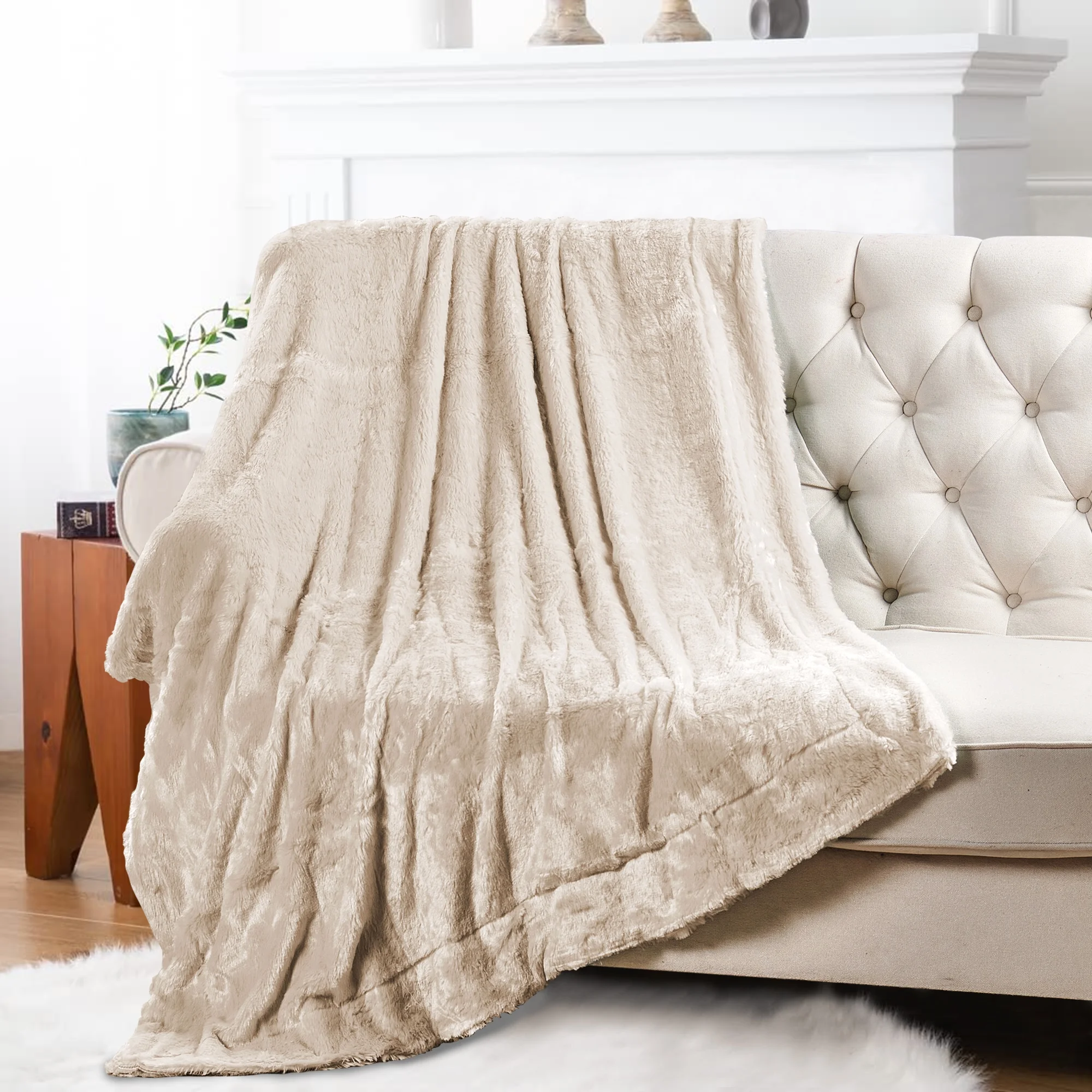 Home Soft Things Serengeti Double Sided Faux Fur Throw - Oatmeal - 70