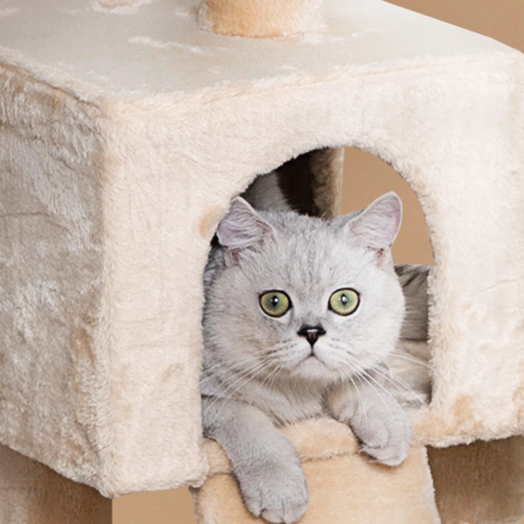 Go Pet Club 52-in Cat Condo & Scratching Post Cat Tree Tower, Beige