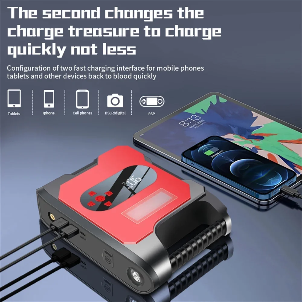 Portable Car Jump Starter with Air Compressor,DFITO 2000A 32000mAh Jump Starter Battery Pack (6.0L Gas/4.0L Diesel) 150PSI Digital Tire Inflator, 12V Car Lithium Battery Jump Box Pack Power Charger