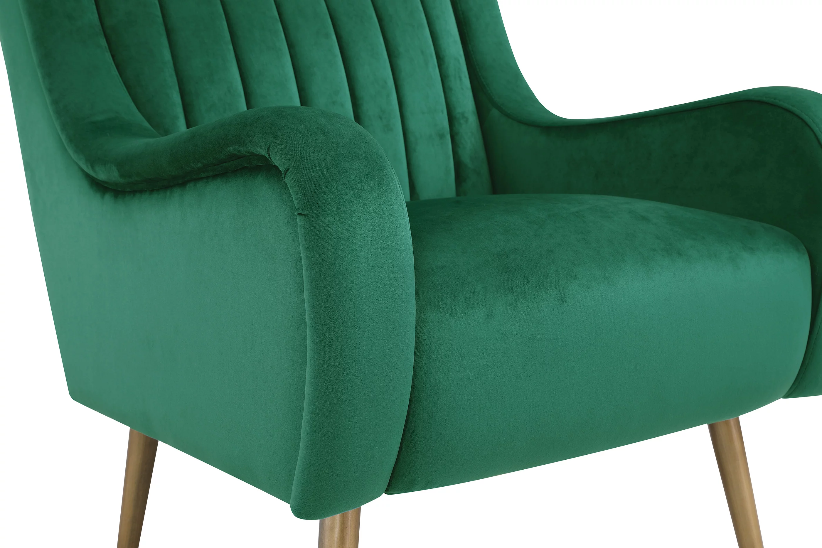 OSP Home Furnishings Cassia Velvet Armchair in Midnight Green Velvet Fabric and Gold Brushed Legs