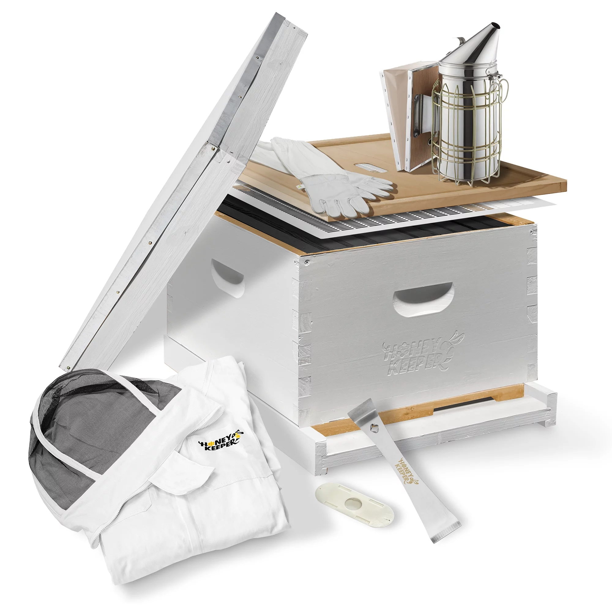 Honey Keeper 10 Frame Starter Beehive Kit (1 Deep Hive Body) Fully Assembled and Painted with Tools