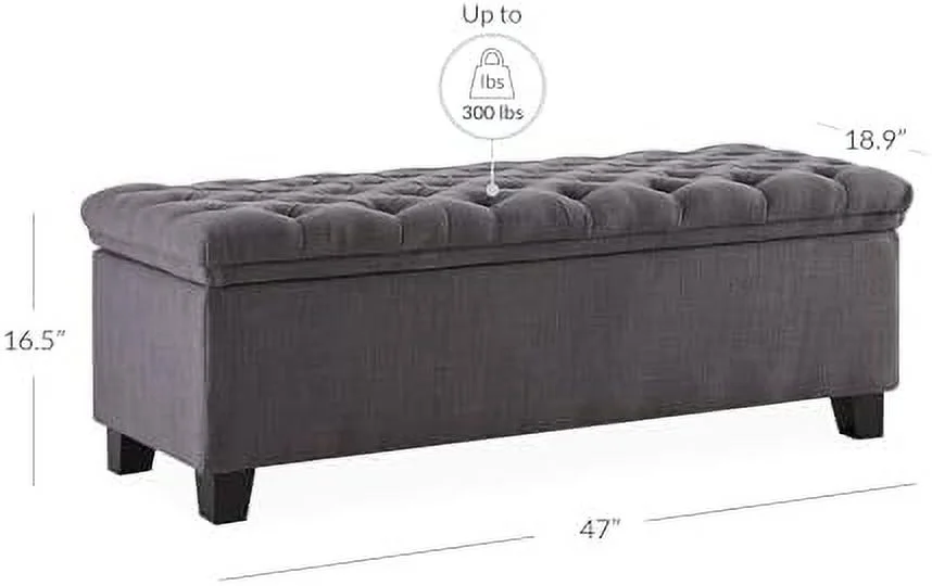 SQFGHB 47 Inch Mid Century Modern  Ottoman  Rectangular Lift Top Button Tufted Linen Bench Footstool for Living Room or Bedroom  - Tiara (Gray)