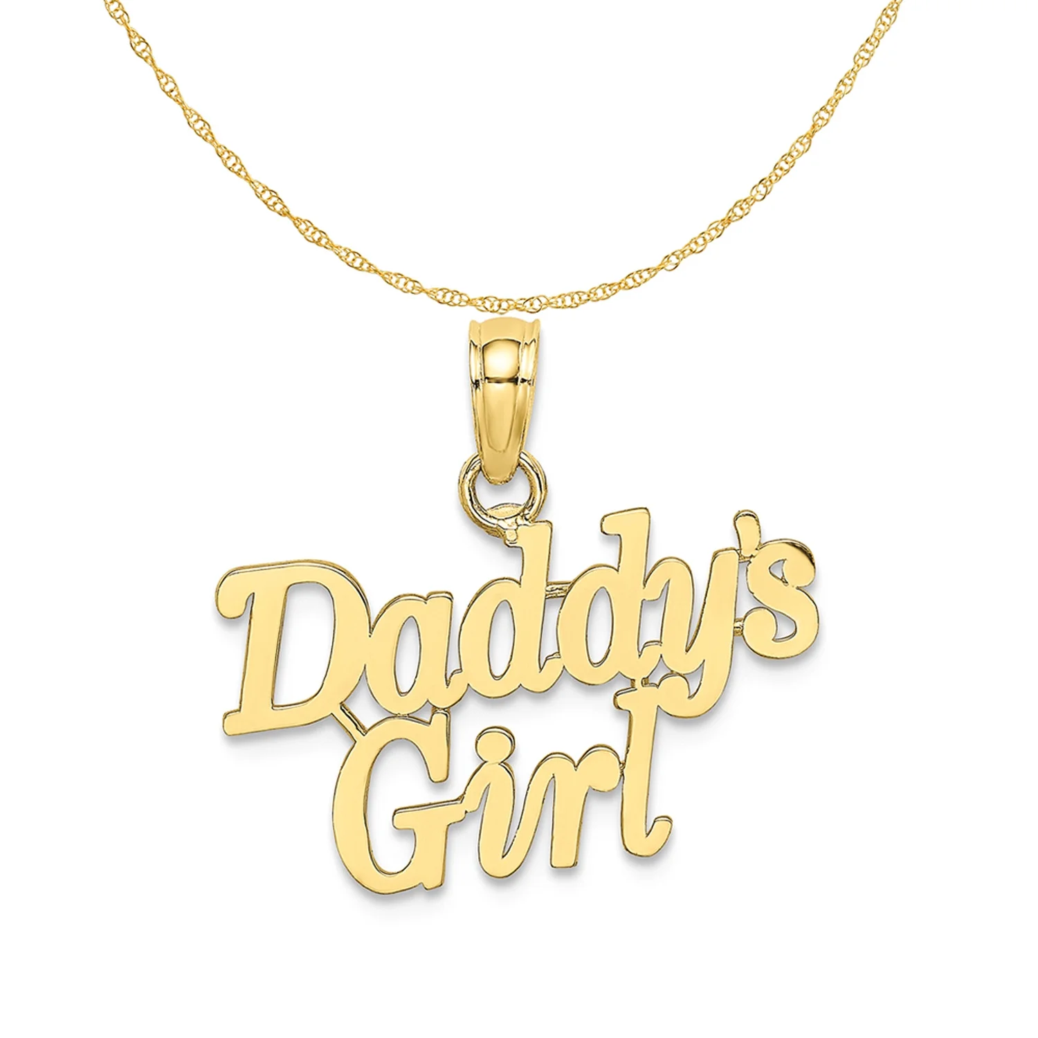 Carat in Karats 10K Yellow Gold Daddy's Girl Pendant Charm (16.2mm x 18.7mm) With 14K Yellow Gold Lightweight Rope Chain Necklace 20''