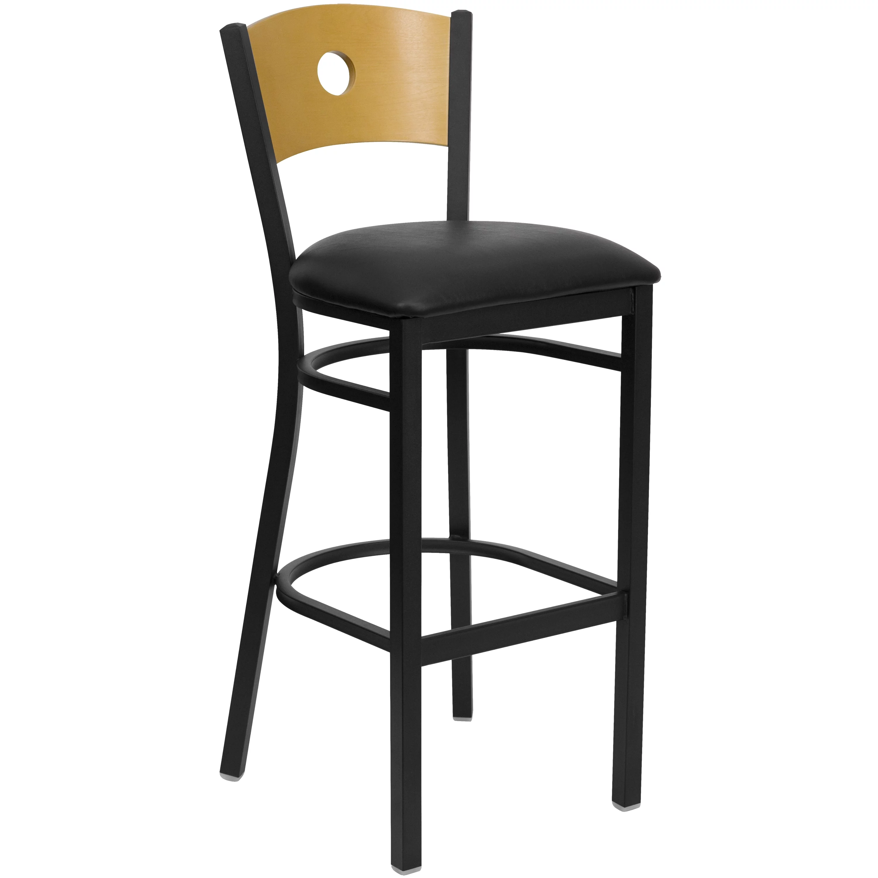Flash Furniture 2 Pk. HERCULES Series Black Circle Back Metal Restaurant Barstool - Natural Wood Back, Black Vinyl Seat