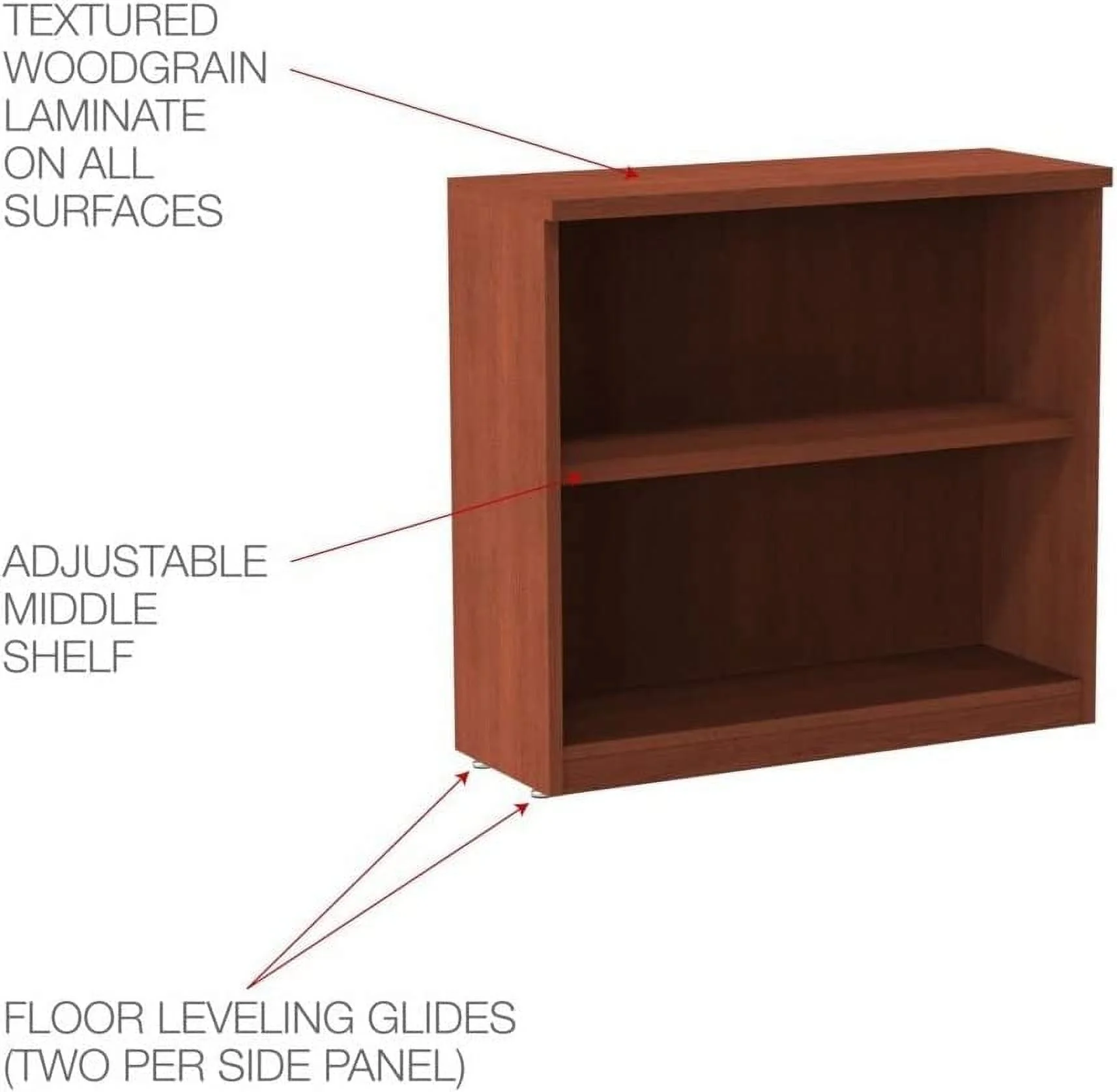 ALEVA633032MC 31.75 In. X 14 In. X 29.5 In. Valencia Series 2-Shelf Bookcase - Medium Cherry