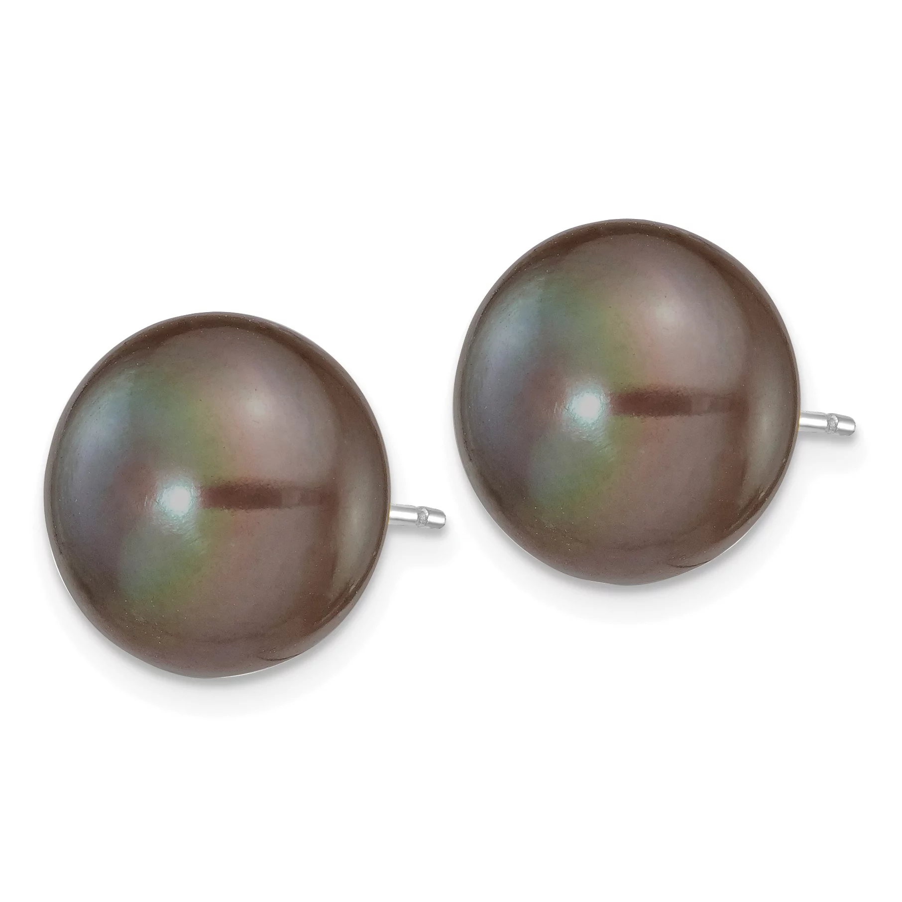 Carat in Karats 14K White Gold Black Button Fresh-Water Cultured Pearl Stud Post Earrings (11 to 12mm (range))