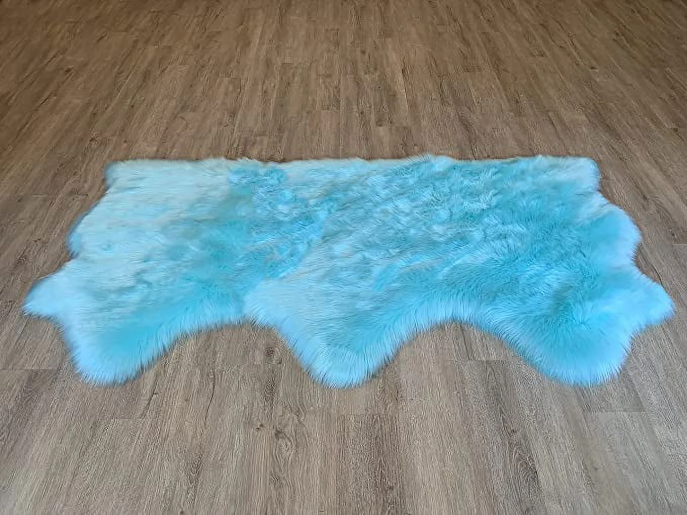 Lambzy area rug fur shag faux sheepskin Rectangular fluffy floor rugs, bedroom rug, 3’x6” inch, Blue