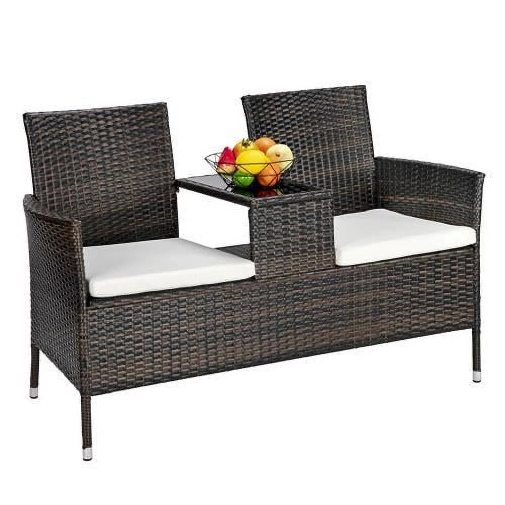 BaytoCare Patio Home Rattan Chat Set, Brown Gradient