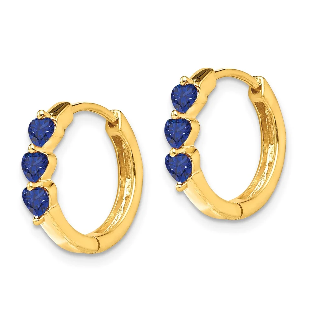 Primal Gold 14 Karat Yellow Gold with Created Sapphire Polished Hoop Earrings