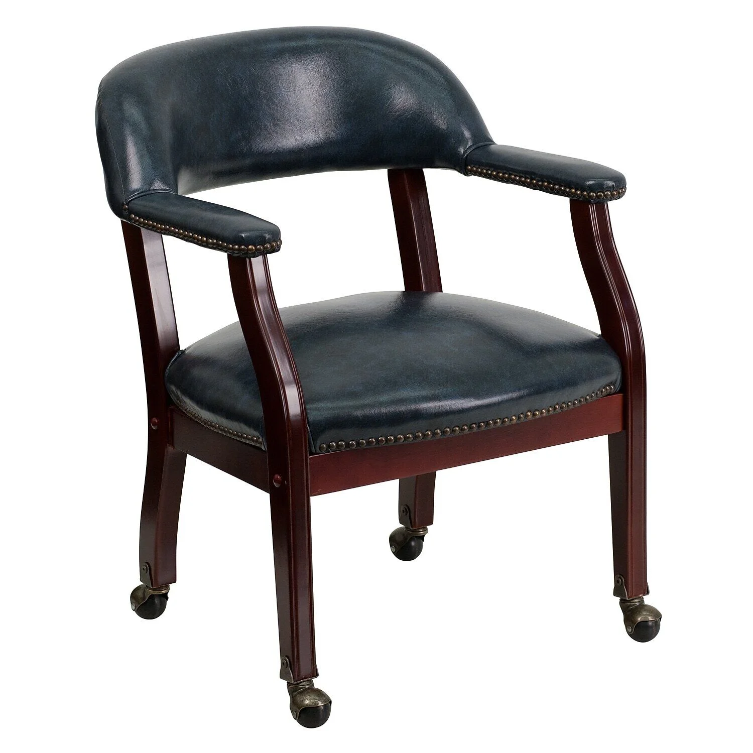 Vinyl Mid Back Luxurious Conference Chair With Casters Blue