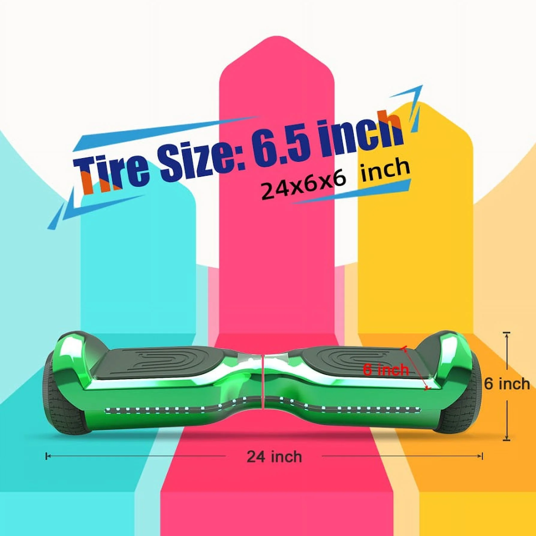 6.5'' Hoverboard with Front/Back LED & Bluetooth Speaker, Self-Balance Flash Wheel, UL Chrome Green