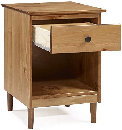 Mid-Century Modern 1 Drawer Wooden Bedside Nightstand in Caramel