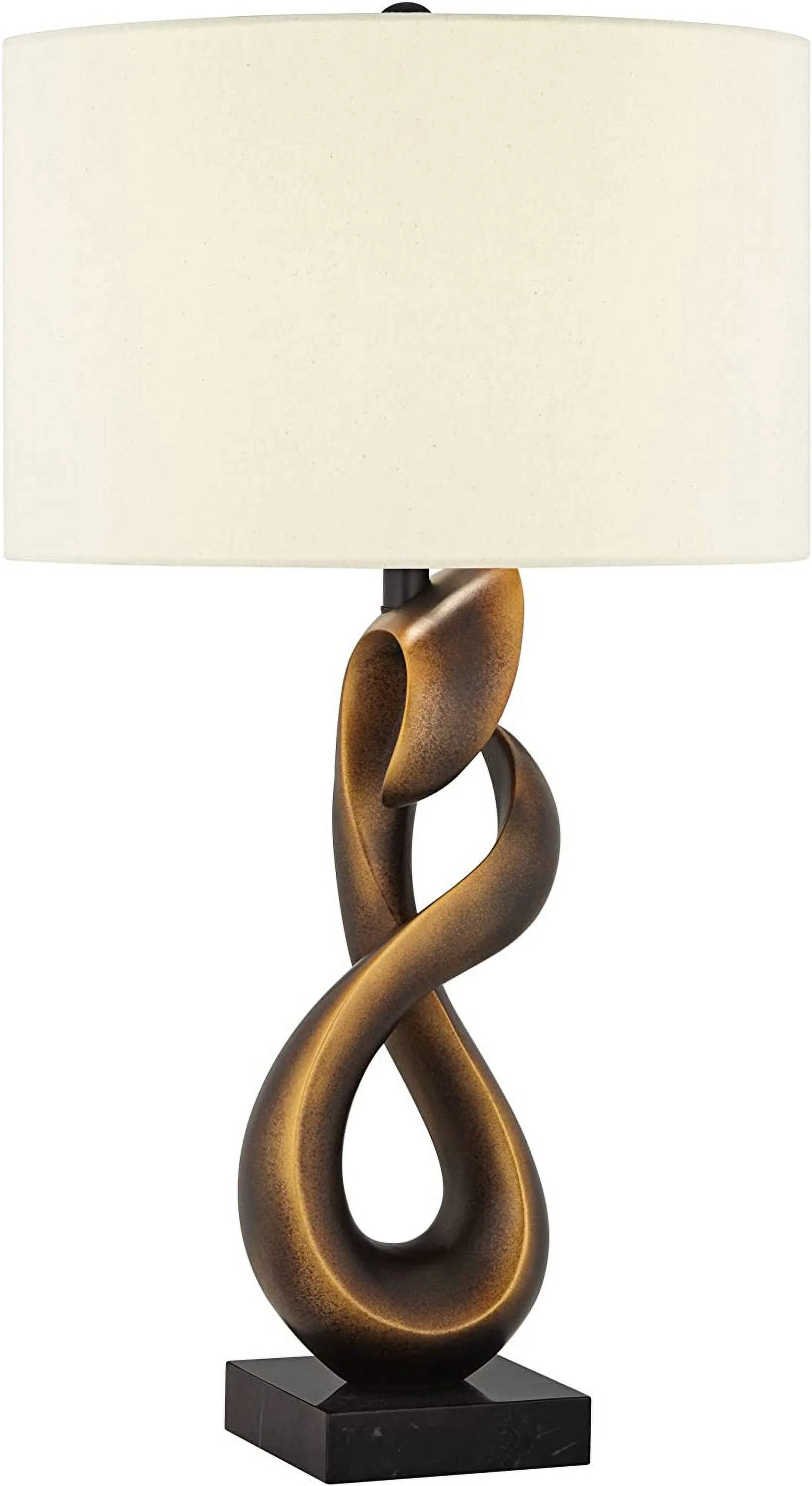 MQLIFEBOOM Open Infinity 30" Tall Large Mid Century Modern End Table Lamp Dark Gold Finish Single Fabric White Shade Living Room Bedroom Bedside Nightstand House Office Home Reading