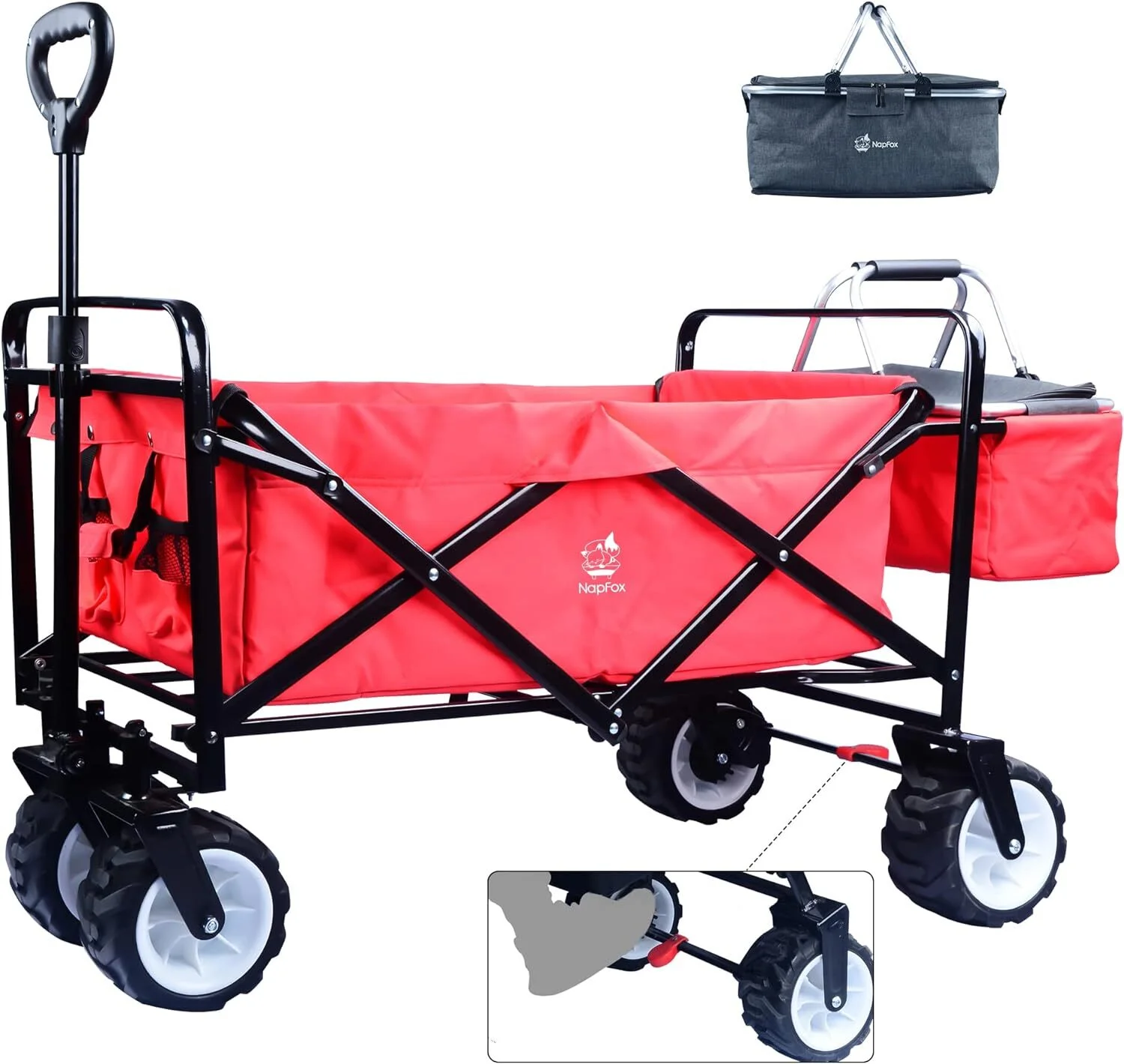 Camping Wagon,DFITO Collapsible Wagon Heavy Duty Folding Wagon Cart with Removable Canopy,Utility Carts with Cooler Bag for Outdoor Garden,Red