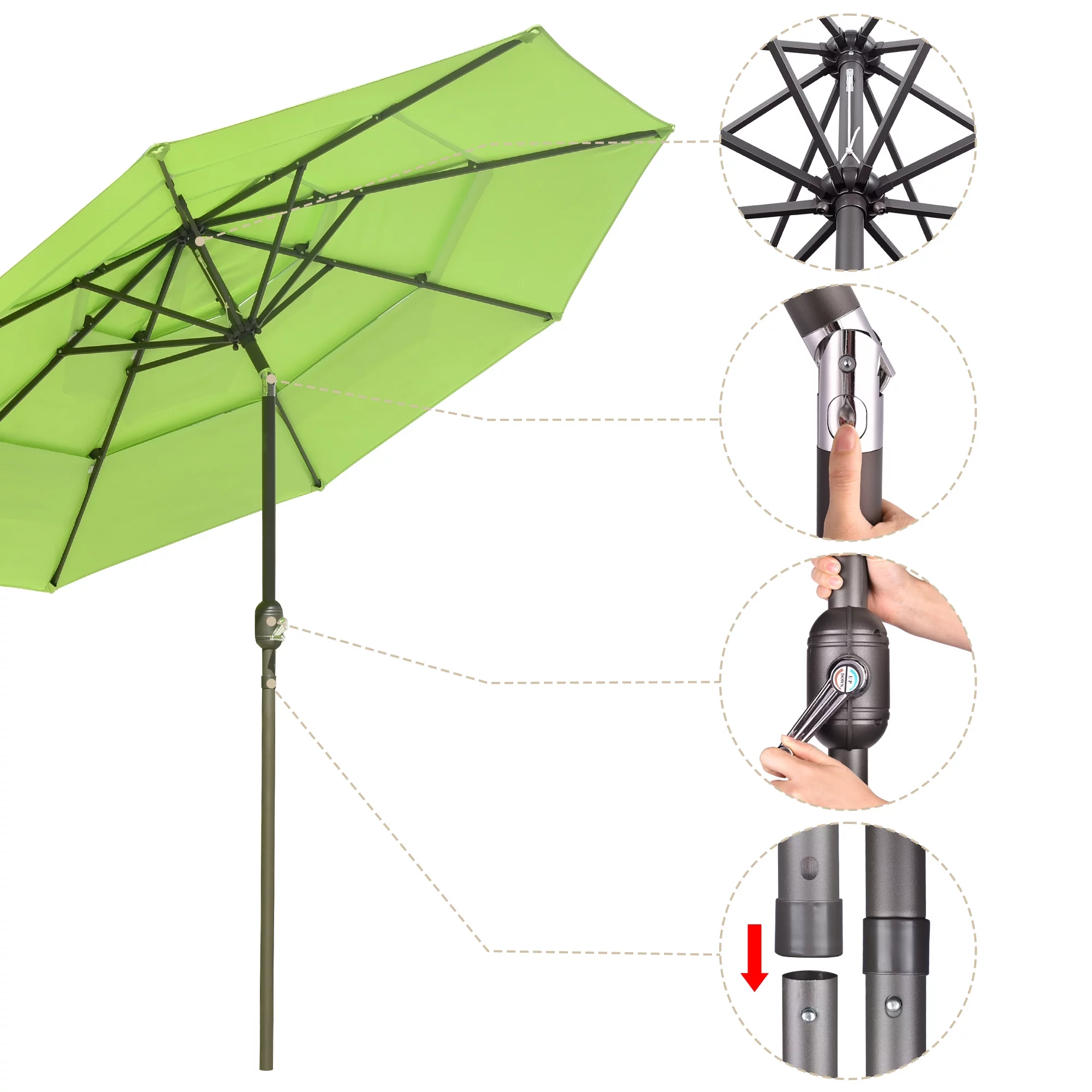 Yescom 9 Ft 3 Tier Patio Umbrella with Protective Cover Crank Push to Tilt Poolside