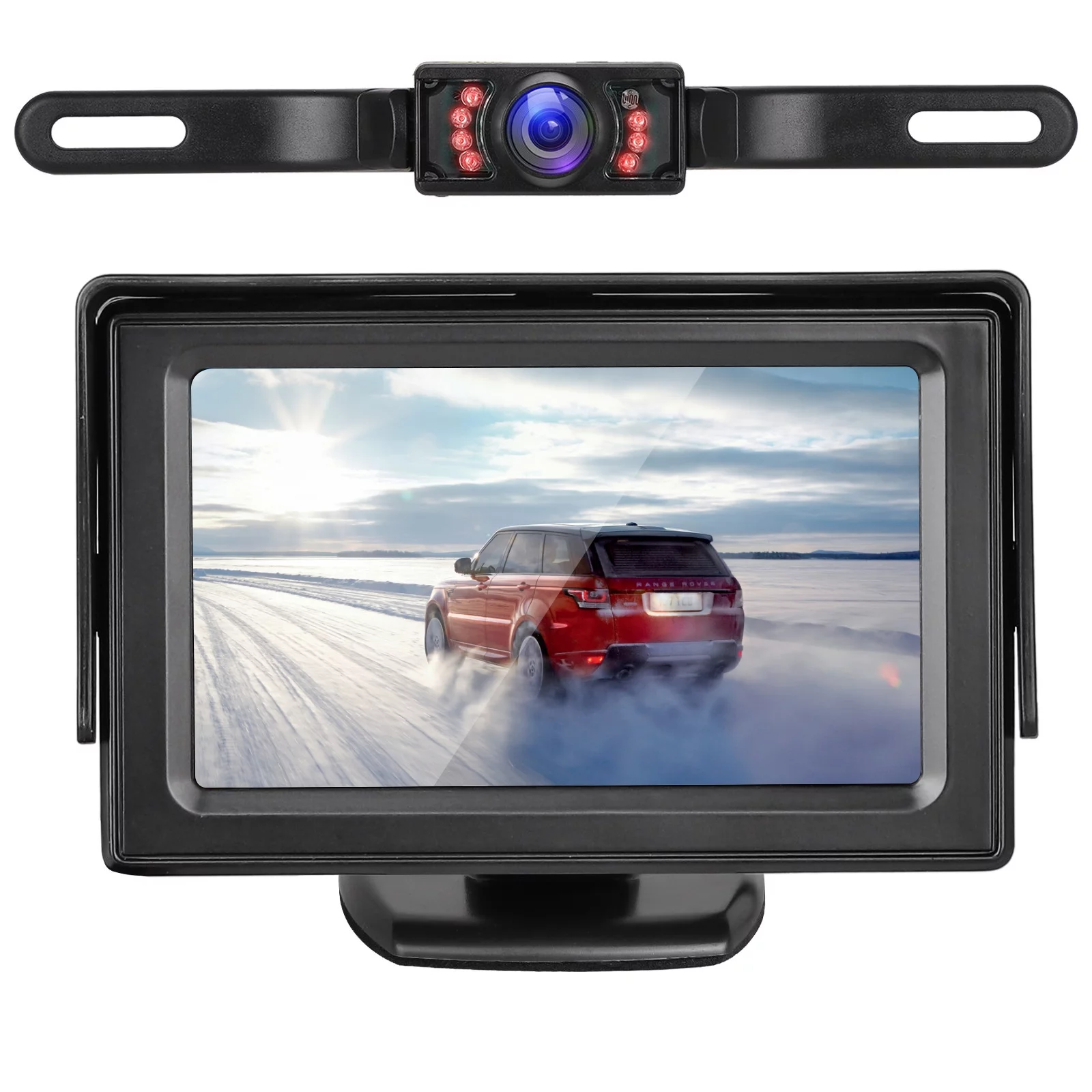 TSV Backup Camera Monitor Kit for Car, Universal License Plate Waterproof Night Vision HD Reverse Camera, 4.3