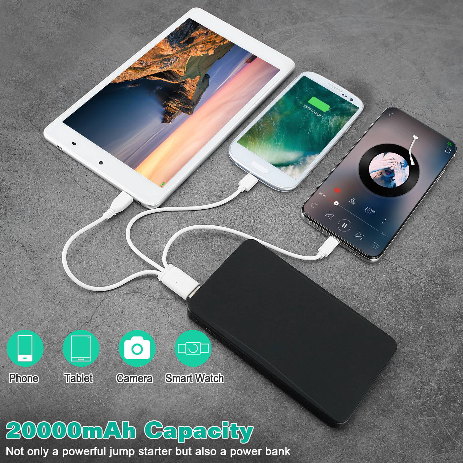 Car Jumper Starter iMounTEK Car Power Booster Portable 2000A Battery with 3 LED Modes USB Charging