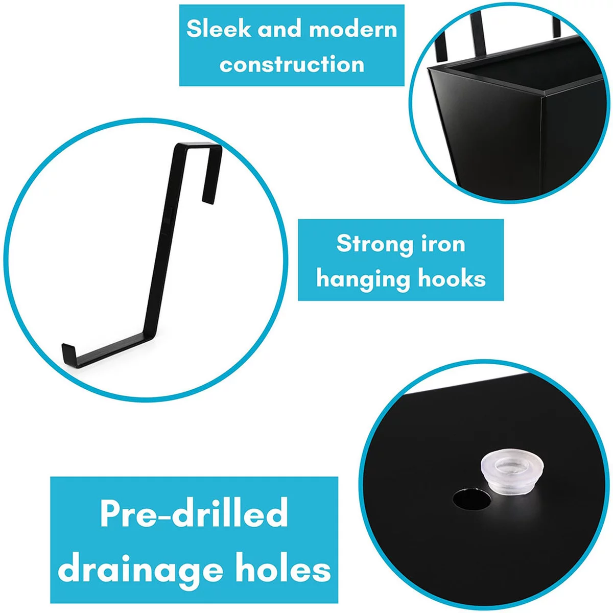 BIRDROCK HOME 1pk Metal Railing Planter - Black