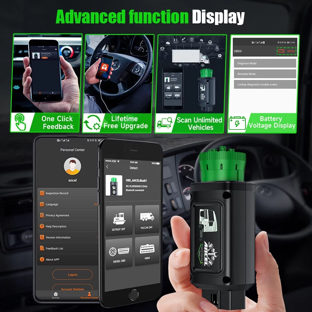 ANCEL HD100 Bluetooth Heavy Duty Truck Scanner All System Diesel Diagnostic Tool