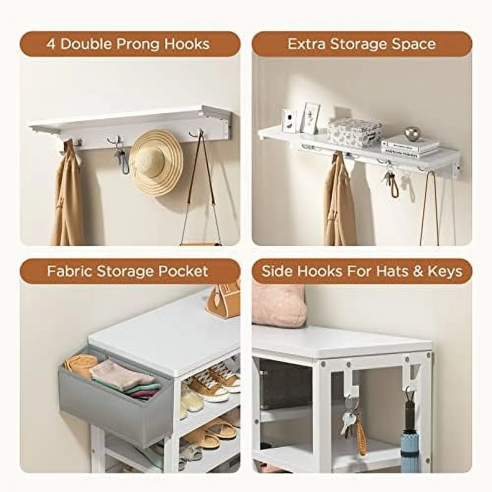 ZFGSUIJN Hall Tree with Shoe Bench  Industrial 4 in 1 Coat/Shoe Rack with 4 Hooks  5  Cubbies  for Entryway  Hallway