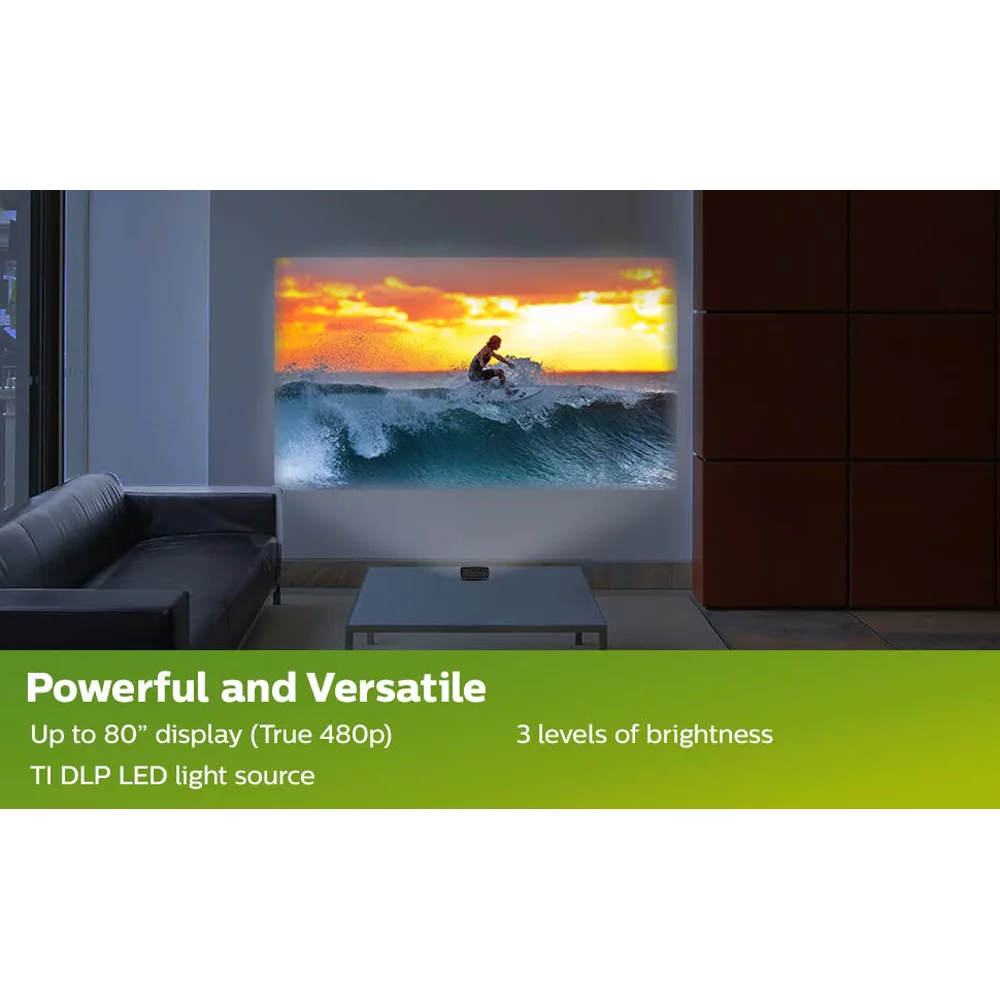 Philips PicoPix Micro 2, Pico Projector, LED DLP, 5h Battery Life, HDMI, USB-C - (Open Box)