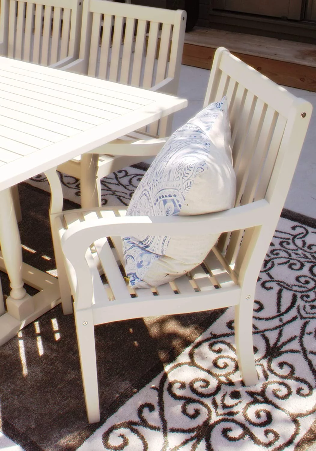 7pc Solid Wood Rectangle Plantation Style Indoor or Outdoor Dining Set with 6 Captains Chairs and 1 Dining Table - Antique White