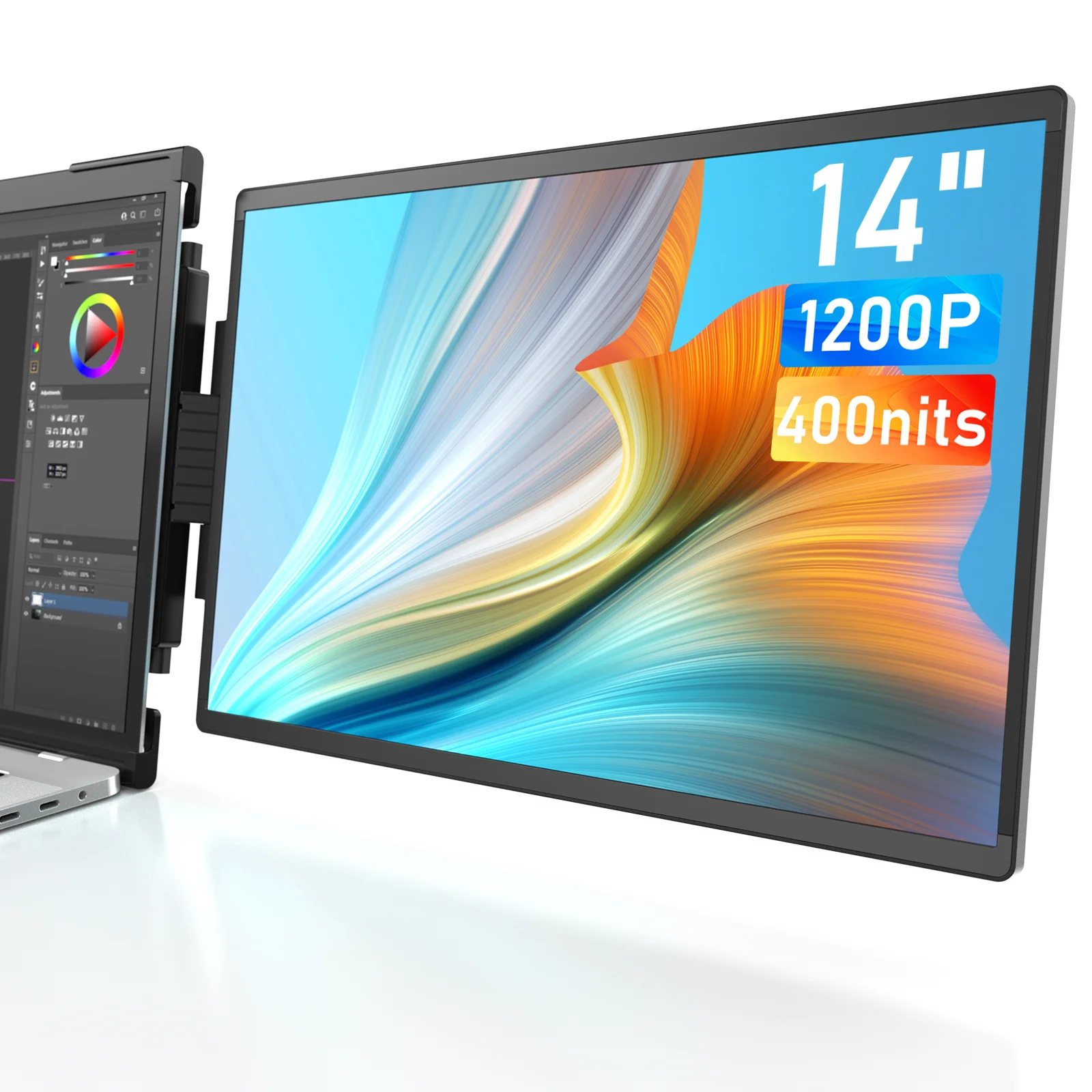 LIMINK Al Alloy 14 Inch Laptop Screen Extender, 1200P IPS Attachable Portable Monitor for 13.3-16