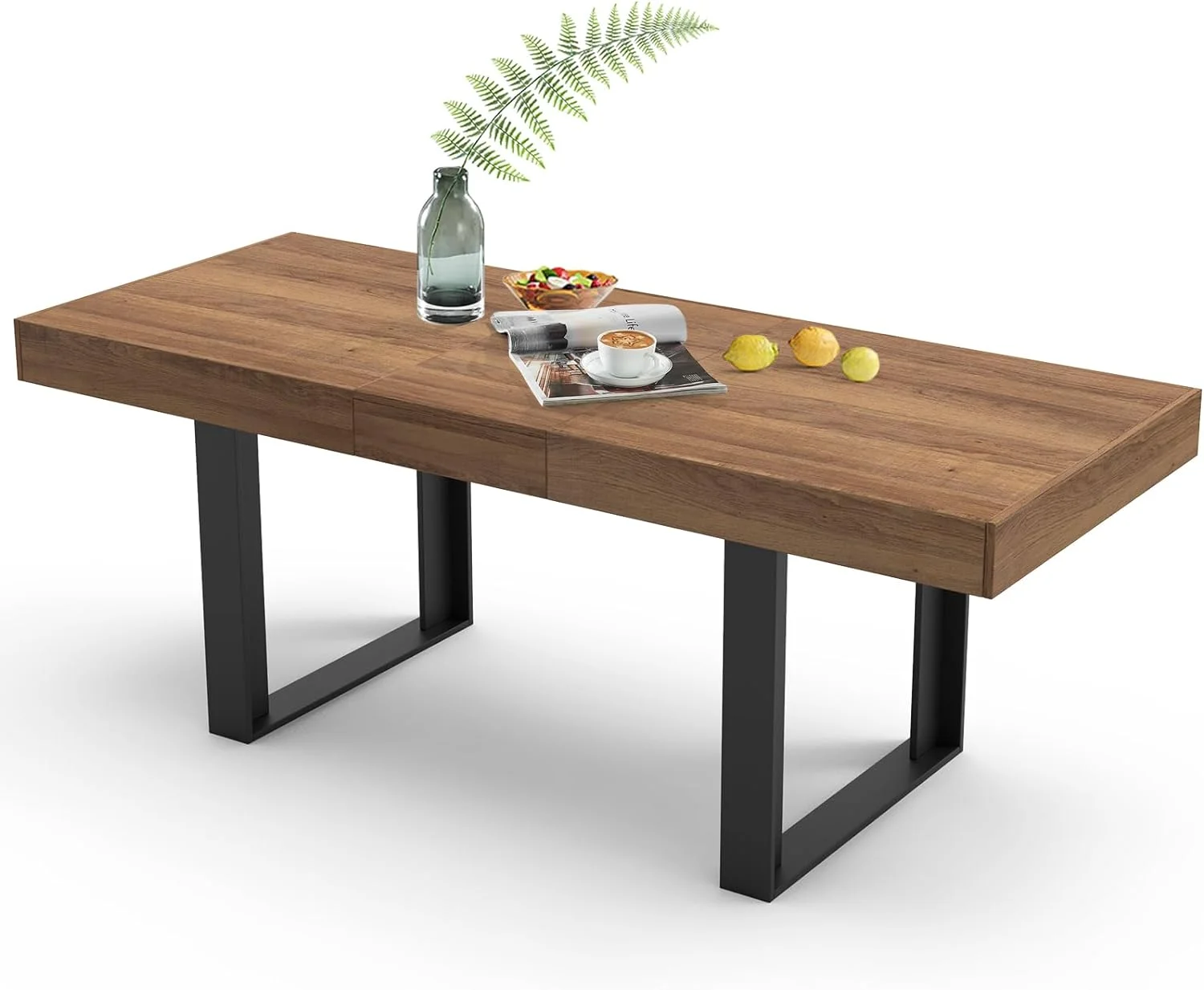 Coewske 63'' - 79'' Wooden Extendable Dining Table Modern Rustic Kitchen Expanding Table Walnut