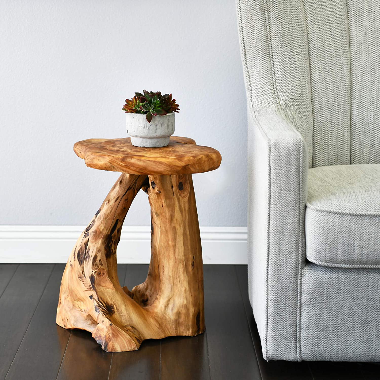 Cedar Root Wood Log Side Table, End Table, Rustic Primitive Natural Live Edge