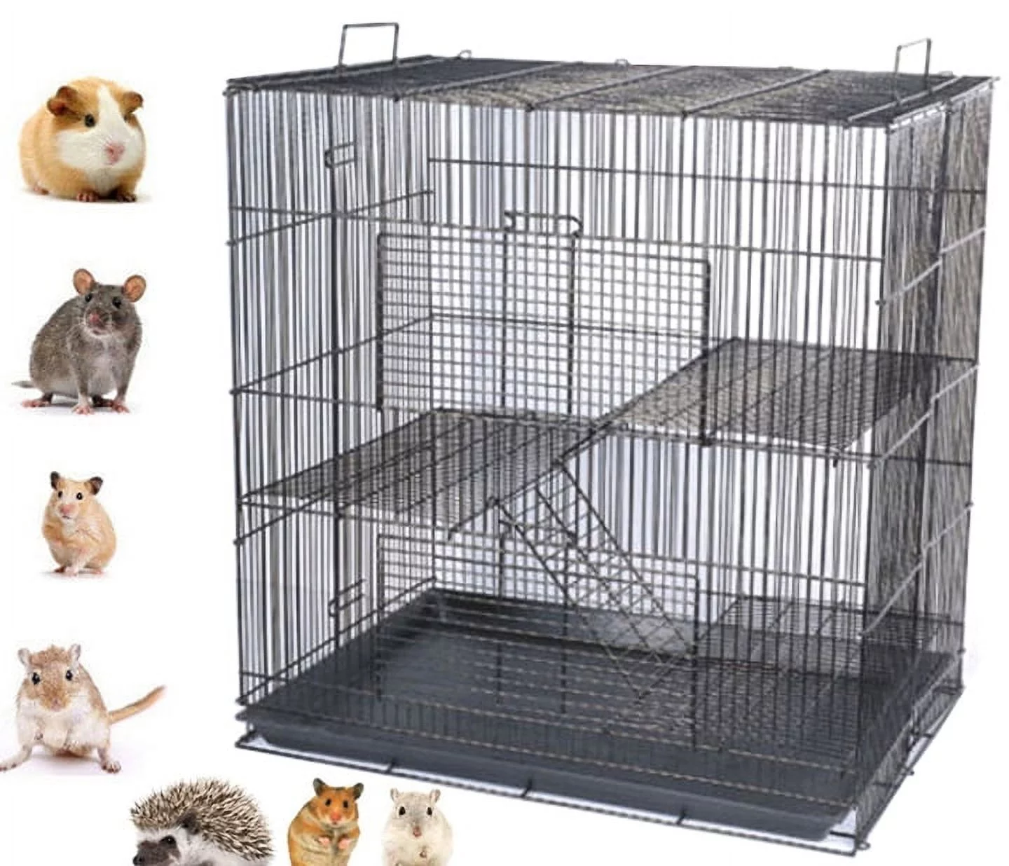 3-Tiers Small Animal Critter House Habitat Cage With Narrow 3/8-inch Wire Spacing for Guinea Pig Ferret Chinchilla Sugar Glider Rats Mice Hamster Hedgehog Gerbil