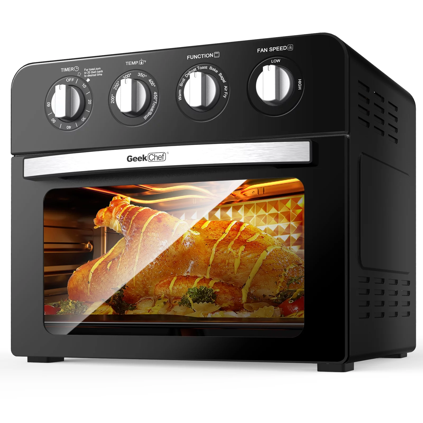 Air Fryer Toaster Oven, 24QT Convection Airfryer Countertop Oven, Black housing with single glass door