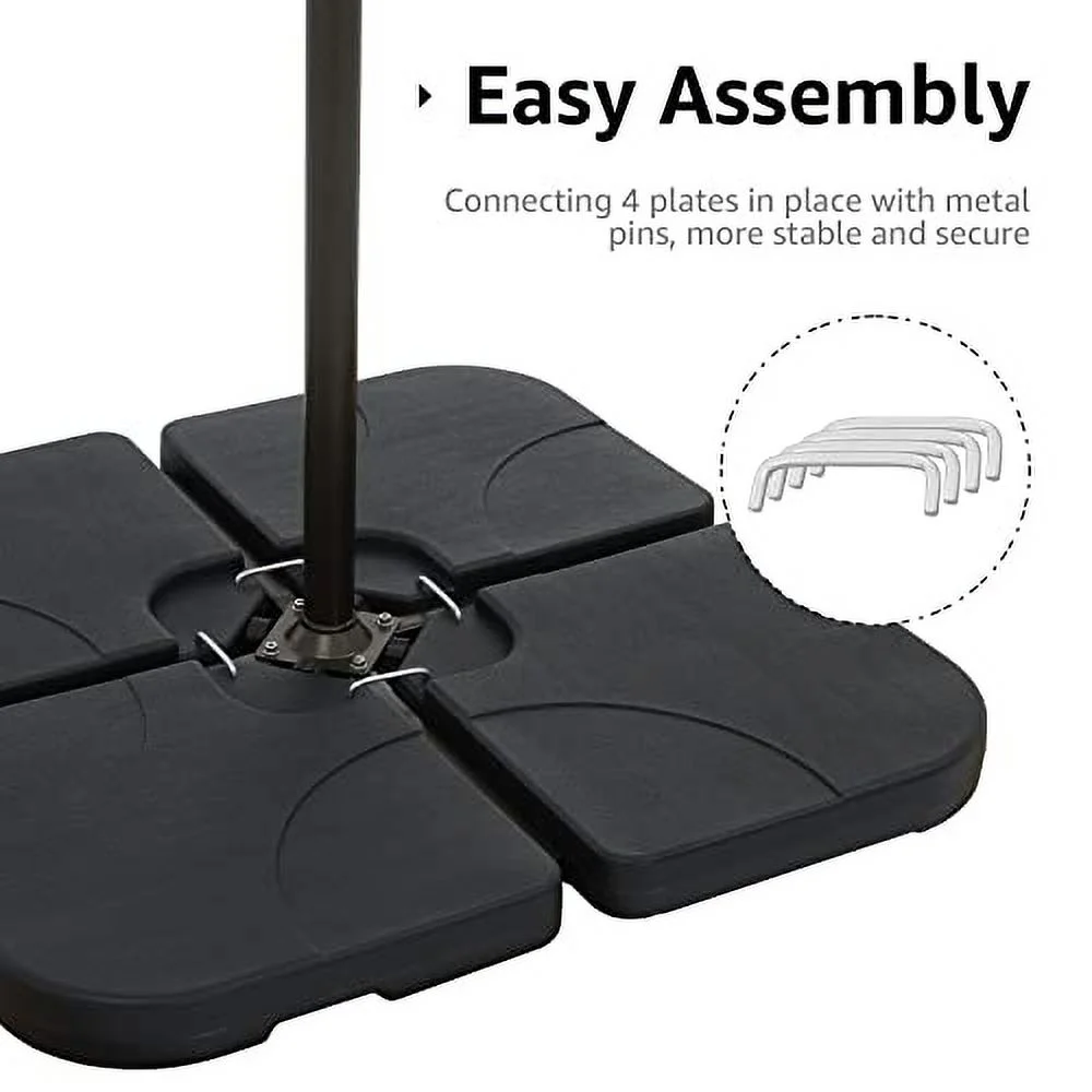 COBANA 4-Piece Cantilever Offset Patio Umbrella Base, Easy Filling Umbrella Stand Weights, Water/Sand Filled, Max 170lbs