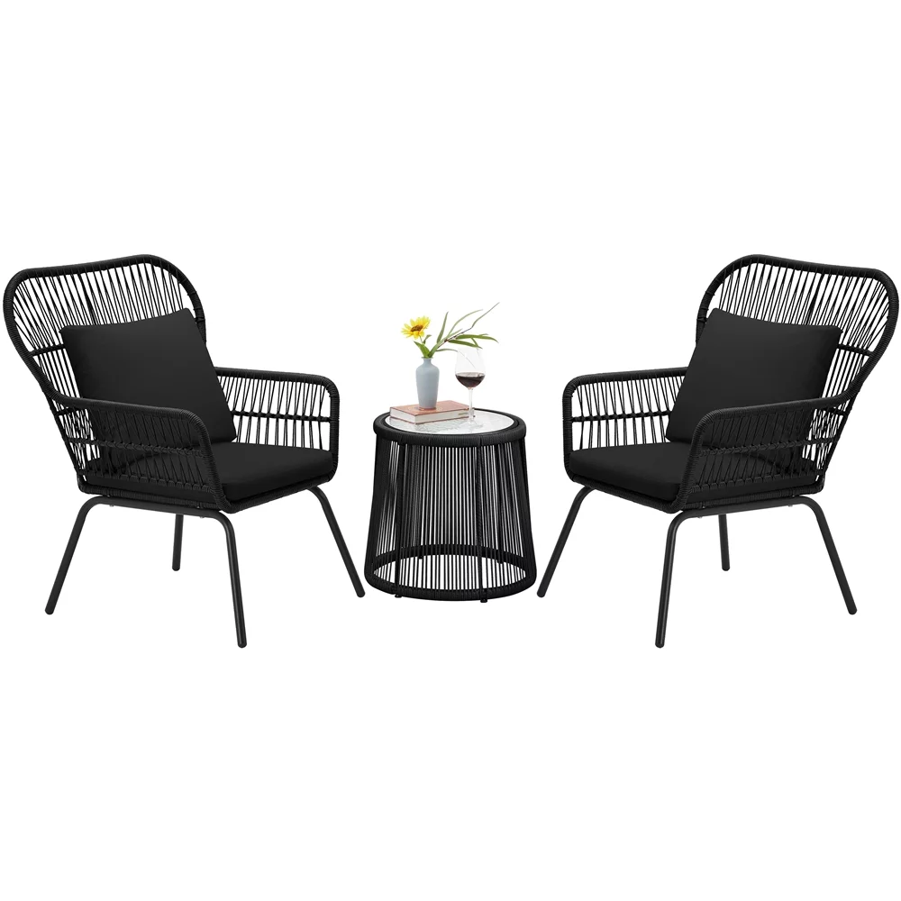 Yaheetech Outdoor 3-Piece Patio Conversation Bistro Set for Garden, Black