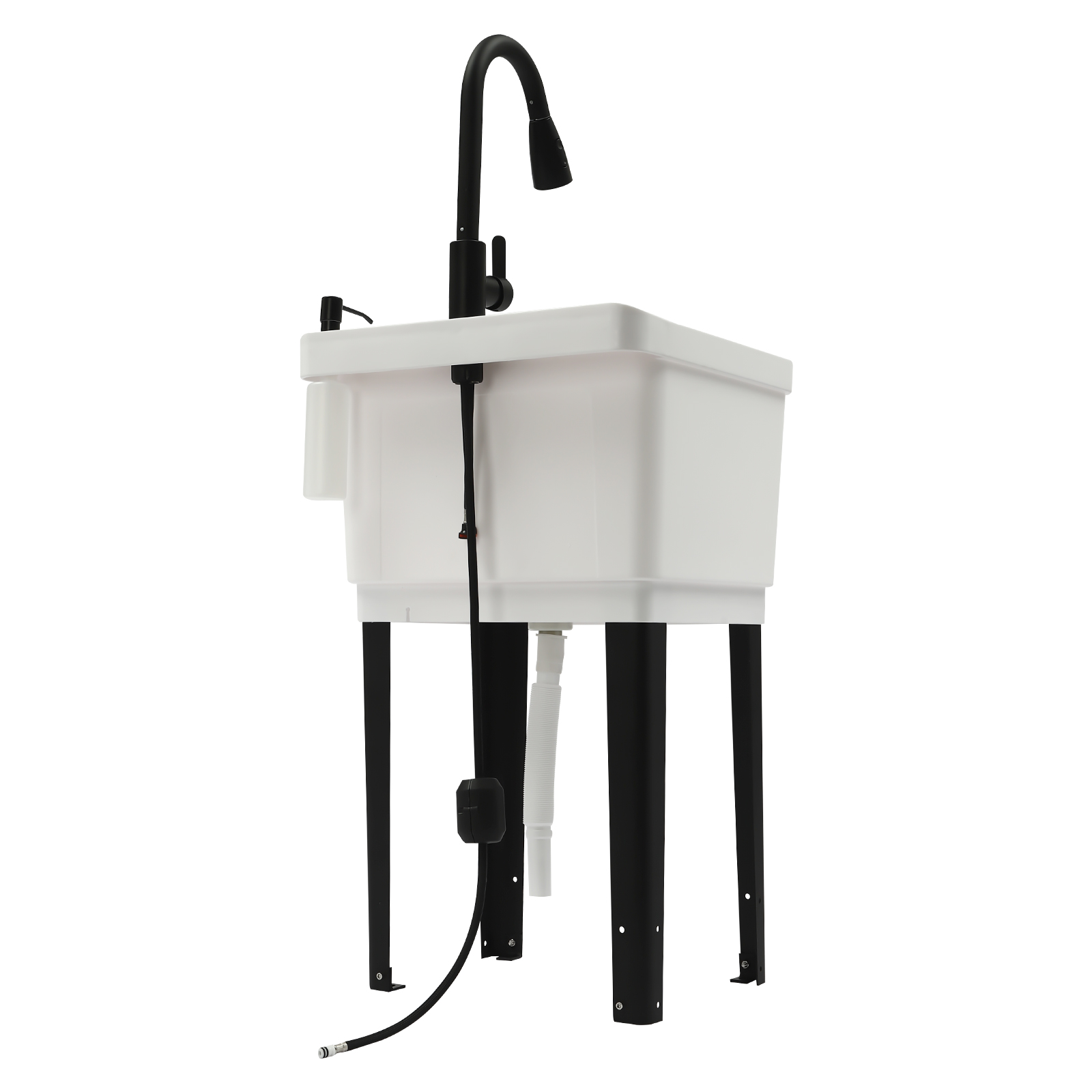 Laundry Sink With High Arc Stainless Steel Pull Down Faucet, Freestanding Space Saving Laundry Tub, Freestanding Wash Station