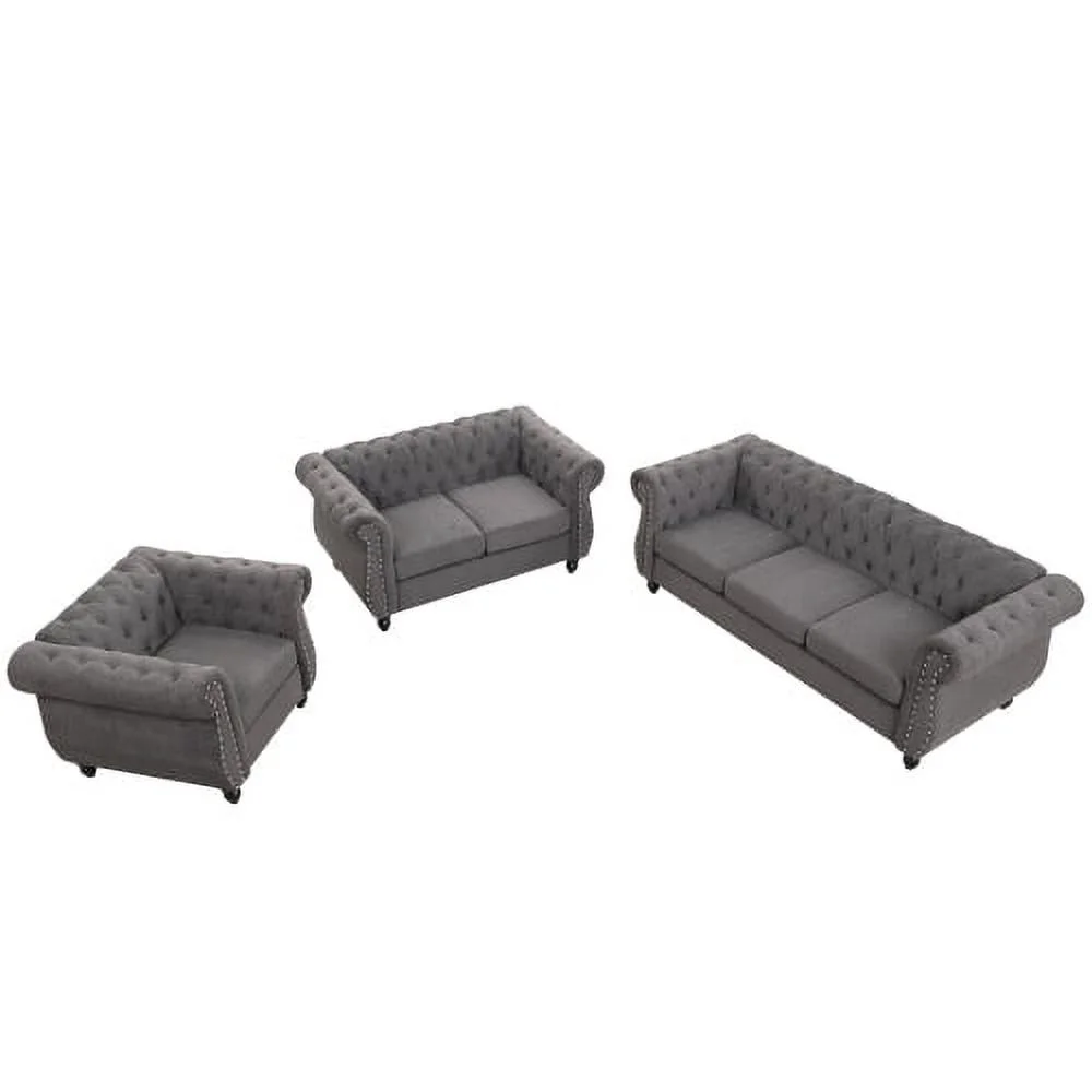 JHOOTUUO 39” modern sofa Dutch plush upholstered sofa  solid wood legs  buttoned tufted backrest  gray