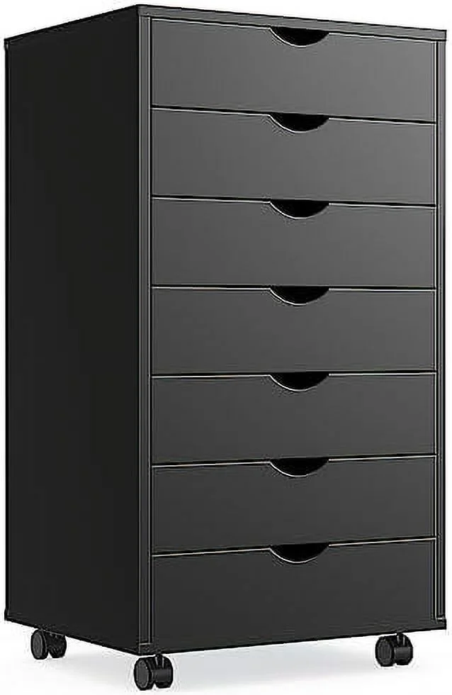 TQNJYGX 7 Drawer Chest -  Cabinets with Wheels Dressers Wood Dresser Cabinet Mobile Organizer Drawers for Office (White)