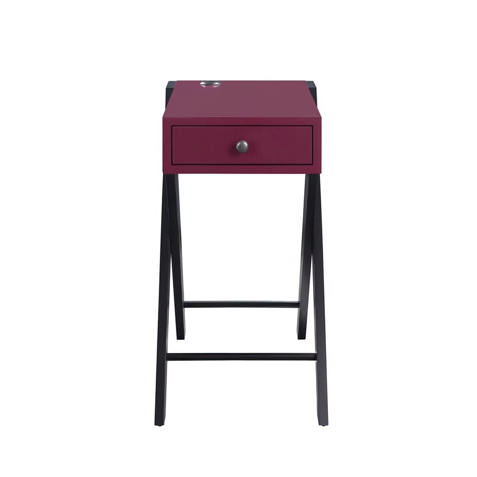 Bowery Hill Contemporary Side Table with USB Charging Dock in Burgundy and Black