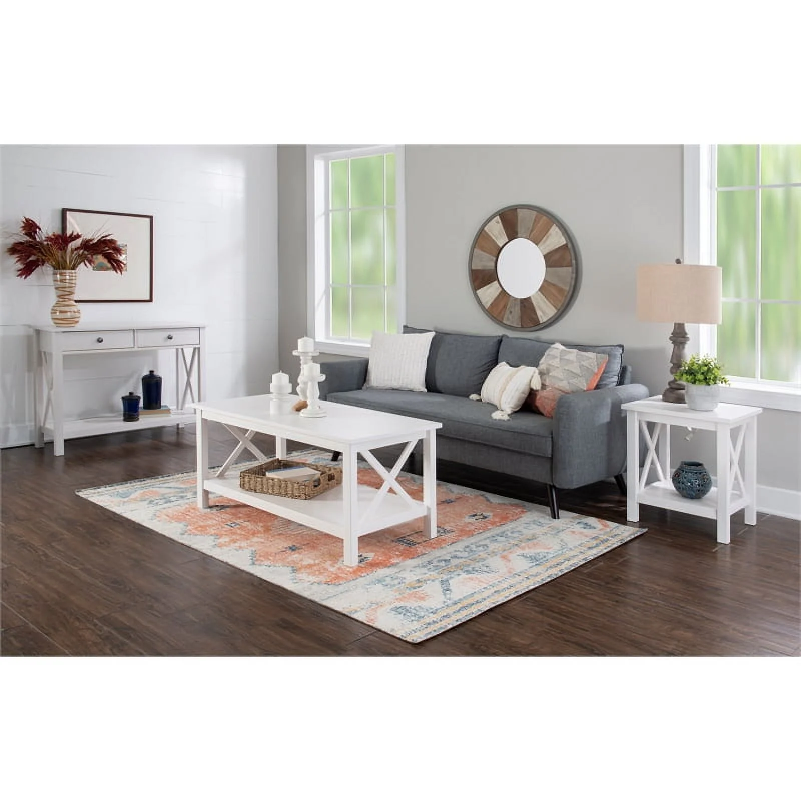 Home Square 2-Piece Furniture Wood MDF End Table Set in Antique White