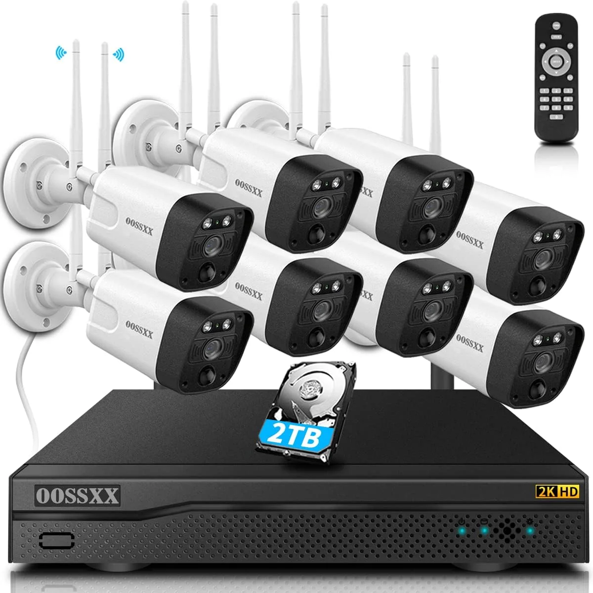 (3MP & PIR Detection) 2-Way Audio, Dual Antennas Security Wireless Camera System 2K 1536P Wireless Surveillance NVR Kits 8Pcs Outdoor WiFi Security Cameras