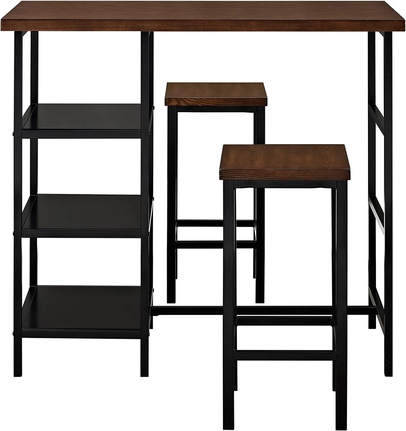 TJUNBOLIFE Cosmo 3-Piece Metal Pub Set With Wood Top  Dark Mahogany