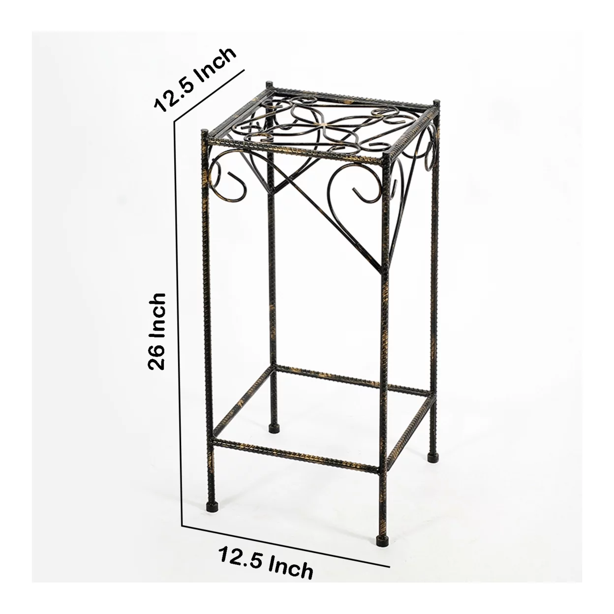 Benjara Scrolled Metal Frame Plant Stand with Square Top, Large, Black