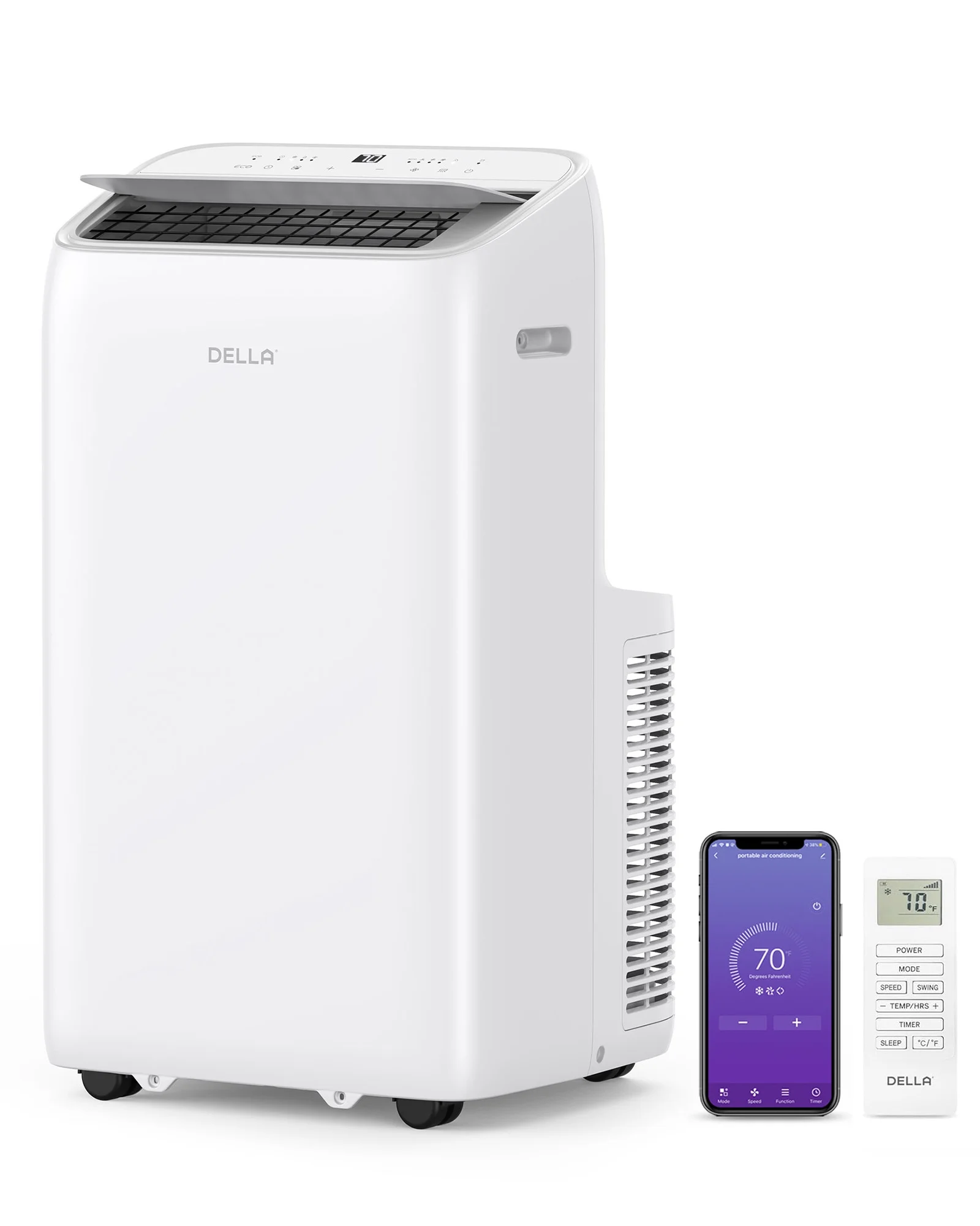Della 14000 BTU Smart Portable Inverter Air Conditioner: Home AC Cooling Unit Cools Up To 450 Sq. Ft. with Remote & App Control, Dehumidifier & Fan, Sleep Mode - Efficient and Energy-Saving
