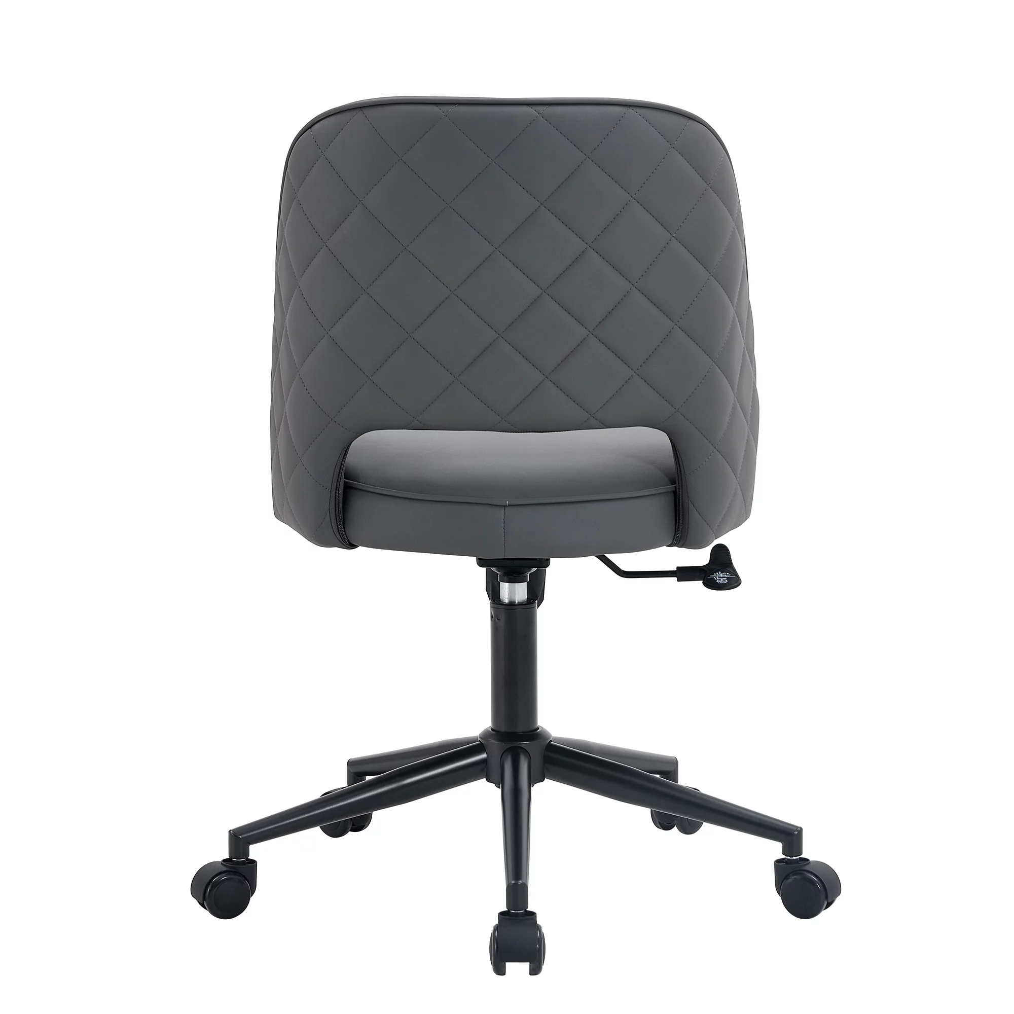 Modern Home PU Office Chair Adjustable 360 ° Swivel Chair Engineering Plastic Armless Swivel Computer Chair with Wheels Living Room, Office Hotel, Dining Room, Dark Grey Seat, Black Chair
