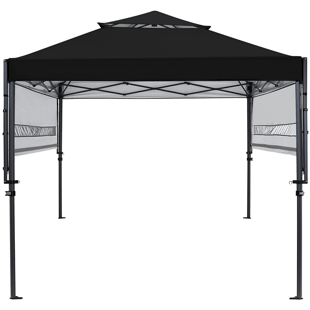 Yaheetech 10x17ft 2-tiered Gazebo Canopy with Side Awnings Black