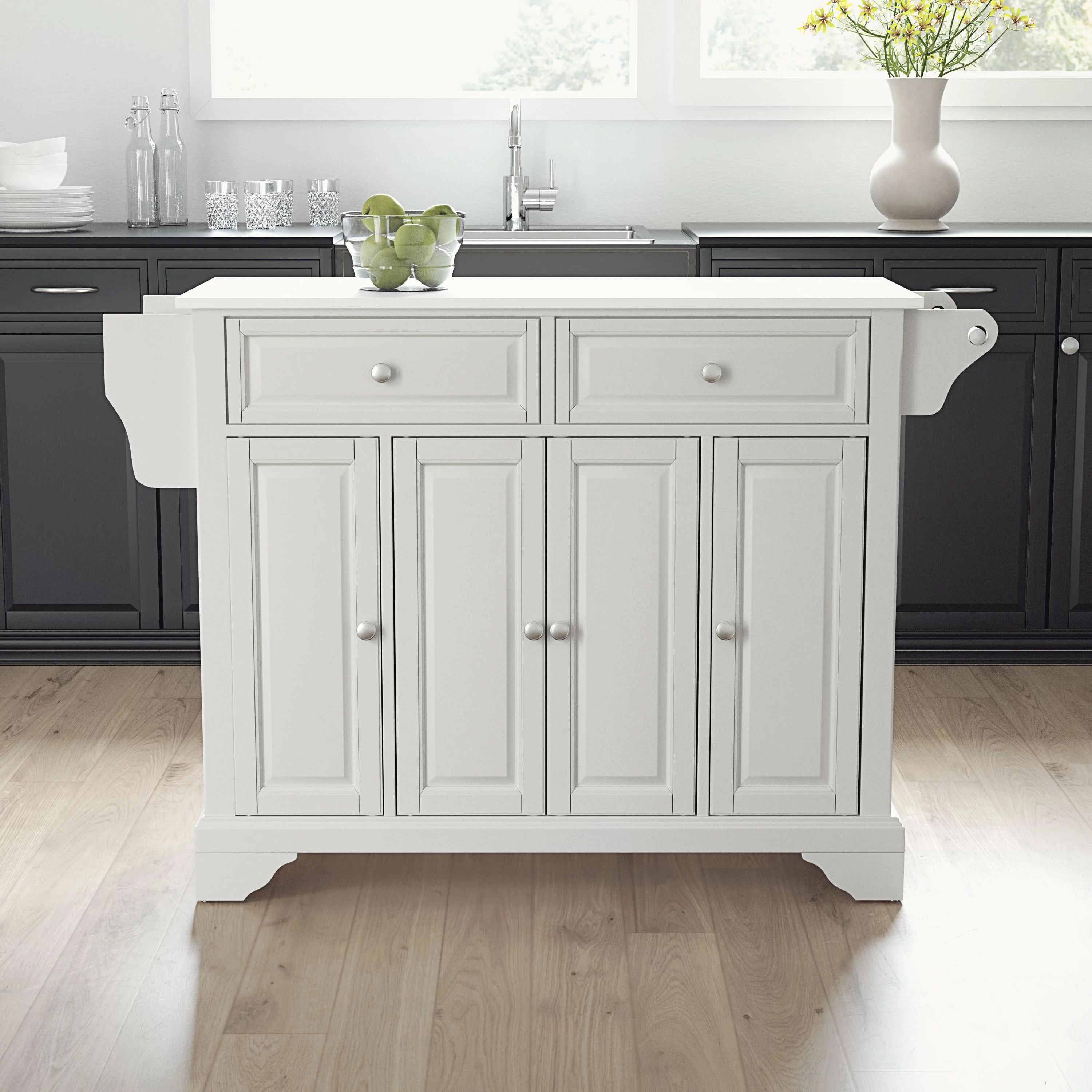 Crosley Furniture Lafayette Wood Granite Top Kitchen Island in White