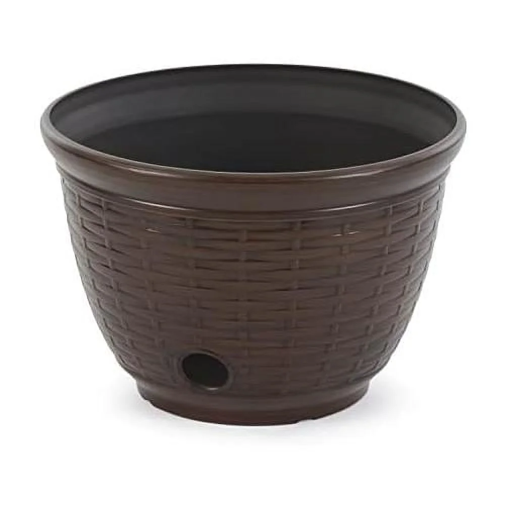 100 Foot Wicker High Density Resin Water Hose Storage Pot, Bronze (2 Pack)