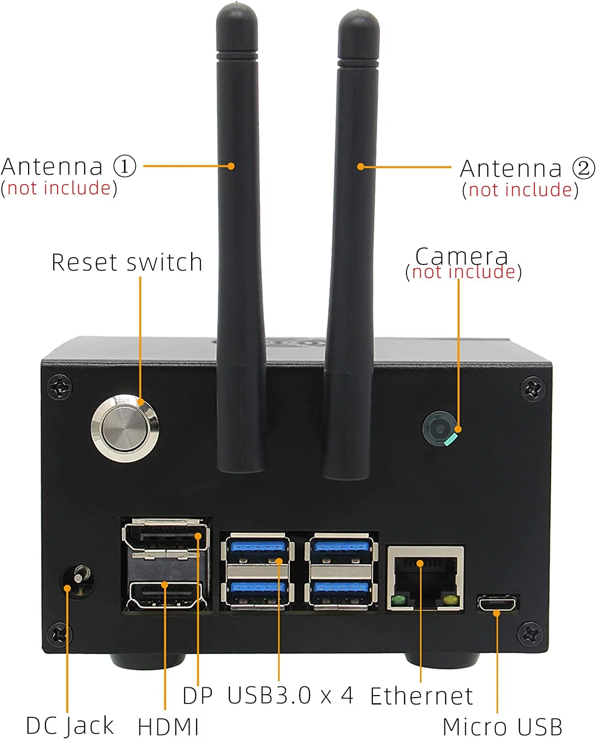 N100 Metal Case / Enclosure with Power & Reset Control Switch & Camera Holder for Jetson Nano A02/B01/2GB/4GB