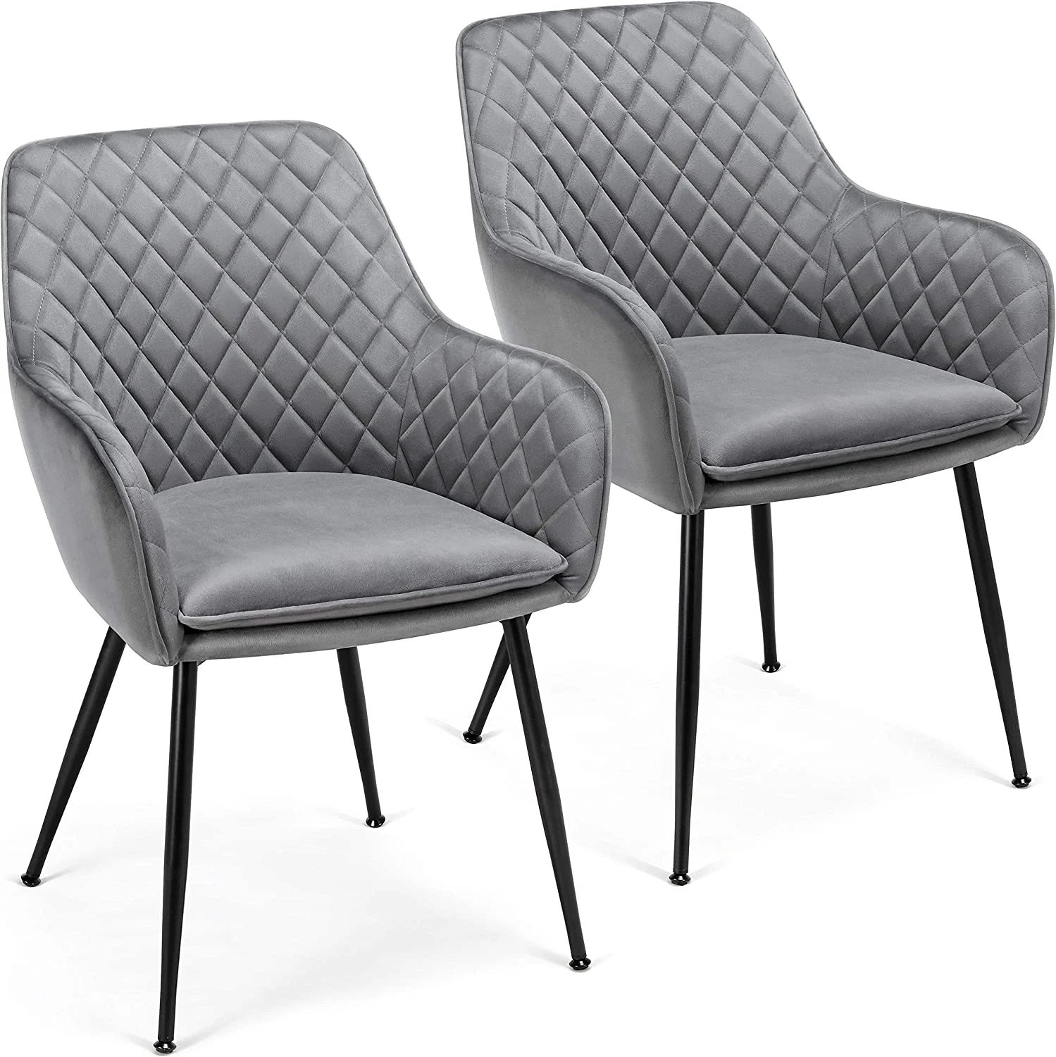 TJUNBOLIFE Dining Chairs Armchairs Velvet Upholstered Side Chairs Modern Chairs with Steel Legs Kitchen Dining Room Living Room Gray 2pcs