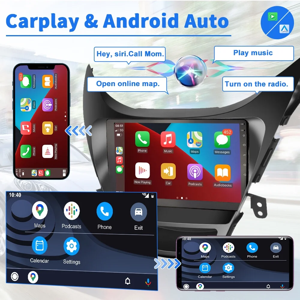 Podofo 2+64G for Hyundai Elantra 2012-2013 Wireless Carplay Android Auto 9'' Car Stereo Radio Android 13 HD 1080P WIFI GPS FM Bluetooth,with AHD Backup Camera